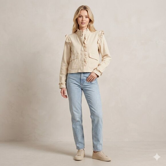 entro Jackets & Blazers - Entro NWT Women's Kimmi Ruffle Trim Utility Jacket - Cream Beige - Size Small